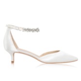 Photograph: Perfect Bridal Eliza Dyeable Ivory Satin Embellished Ankle Strap Kitten Heels (talons aiguilles à bride de cheville avec ornements)