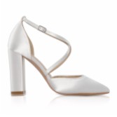 Photograph: Perfect Bridal Kiera Ivory Dyeable Satin Cross Strap Block Heel Courts