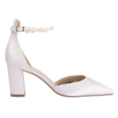 Fotografia: Perfect Bridal Liberty Avorio Raso Tacco a Blocco Keshi Perla Scarpe da Corte con Cinturino alla Caviglia (ST10)