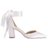 Photograph: Perfect Bridal Liberty Ivory Satin Block Heel Tie Up Cuff Ankle Strap Court Shoes (ST12)