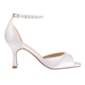 Photograph: Perfect Bridal Misha Dyeable Ivory Satin Square Toe Mid Heel Sandals with Pearl Strap (ST14)