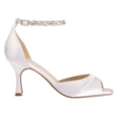 Photograph: Perfect Bridal Misha Dyeable Ivory Satin Square Toe Mid Heel Sandals with Teardrop Crystal Strap (ST08)