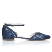 Photograph: Perfect Bridal Penny Navy Satin and Lace Ankle Strap Flats