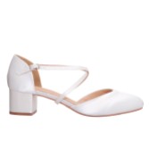 Photograph: Perfect Bridal Remi Dyeable Ivory Satin Block Heel Courts with Crossover Straps