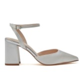 Photograph: R Collection Jade Ivory Satin Slingback Ankle Strap Block Heels