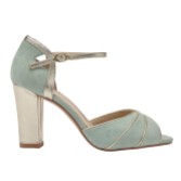 Photograph: Rachel Simpson Lauren Mint Suede and Gold Leather Block Heels
