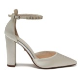 Photograph: Rainbow Club Amelie Dyeable Ivory Satin Beaded Ankle Strap Block Heels (Talons à bride de cheville en satin perlé)