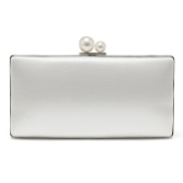 Photograph: Rainbow Club Beau Ivory Satin Box Clutch Bag with Pearl Clasp