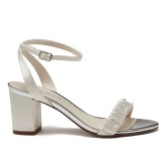 Photograph: Rainbow Club Florence Dyeable Ivory Satin Mid Block Heel Sandals with Pearl Detail (Sandales à talons moyens en satin ivoire teintables avec des perles)