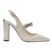 Photograph: Rainbow Club Freya Ivory Satin Sparkly Slingback Block Talons