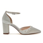 Photograph: Rainbow Club Hannah Dyeable Ivory Satin Wide Fit Pearl Block Heels