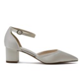 Photograph: Rainbow Club Imogen Dyeable Ivory Satin Low Block Heel Ankle Strap Shoes