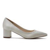 Photograph: Rainbow Club May Dyeable Ivory Satin Low Block Heel Pointed Courts