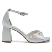 Photograph: Rainbow Club Maya Mid Dyeable Ivory Satin Pearl Block Heel Square Toe Sandals