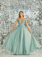 Fotografia: Abito da ballo scintillante in pizzo verde salvia Tiffanys Roxy Off The Shoulder Prom Dress