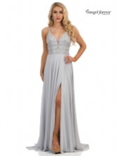 Photograph: Angel Forever Beaded Lace A Line Chiffon Prom Dress with Slit (Silver)