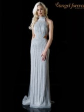 Photograph: Angel Forever Diamante High Neck Fitted Prom Dress with Cut Outs (Silver)