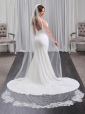 Photograph: Belvedere Ivory Long Single Tier Veil with Floral Lace Motifs