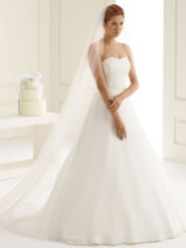 Photograph: Bianco Ivory Plain Single Tier Cathedral Veil with Corded Edge S213