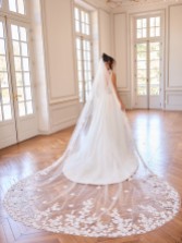 Photograph: Bianco Ivory Single Tier 3D Flower Royal Length Veil S550