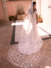 Photograph: Bianco Ivory Single Tier 3D Flowers Cathedral Veil S517