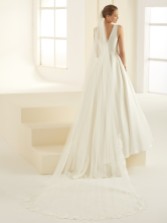 Photograph: Bianco Single Tier Cut Edge Cathedral Veil with Sequinned Floral Lace Train S342