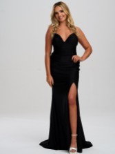 Photograph: Linzi Jay Ruched Tie Back Stretch Satin Prom Dress with Slit