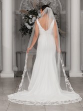 Photograph: Linzi Jay Single Tier Ivory Cathedral Veil with Beaded Lace Edge V742