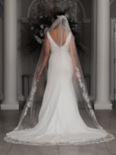 Photograph: Linzi Jay Single Tier Ivory Cathedral Veil with Beaded Lace Motifs V741