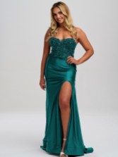 Photograph: Linzi Jay Teal Strapless Beaded Corset Prom Dress with Slit