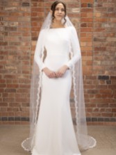 Photograph: Perfect Bridal Ivory Single Tier Narrow Corded Lace Chapel Veil