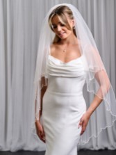 Photograph: Portland Beaded Scalloped Edge Fingertip Veil with Crystal Drops