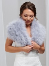 Photograph: Scarlet Silver Gray Feather Bridal Stole