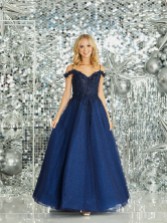 Fotografia: Tiffanys Roxy Navy Lace Off The Shoulder Sparkly Ball Gown Prom Dress