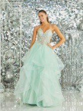 Photograph: Tiffanys Skye Pale Green Sparkly Ruffle Prom Dress with Floral Bodice