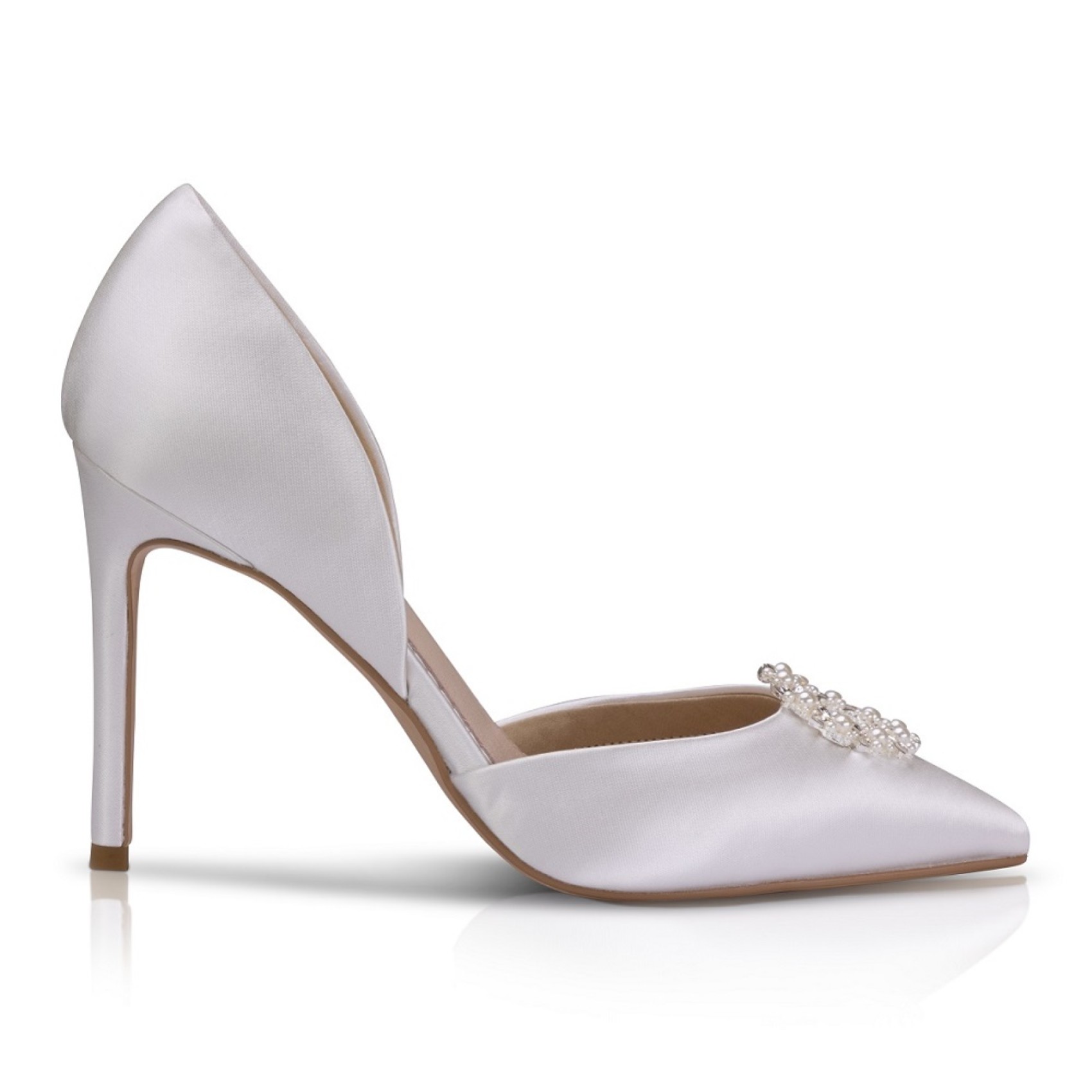 Perfect Bridal Scarpe da corte con tacco alto Pippa color avorio in raso con perle e spilla