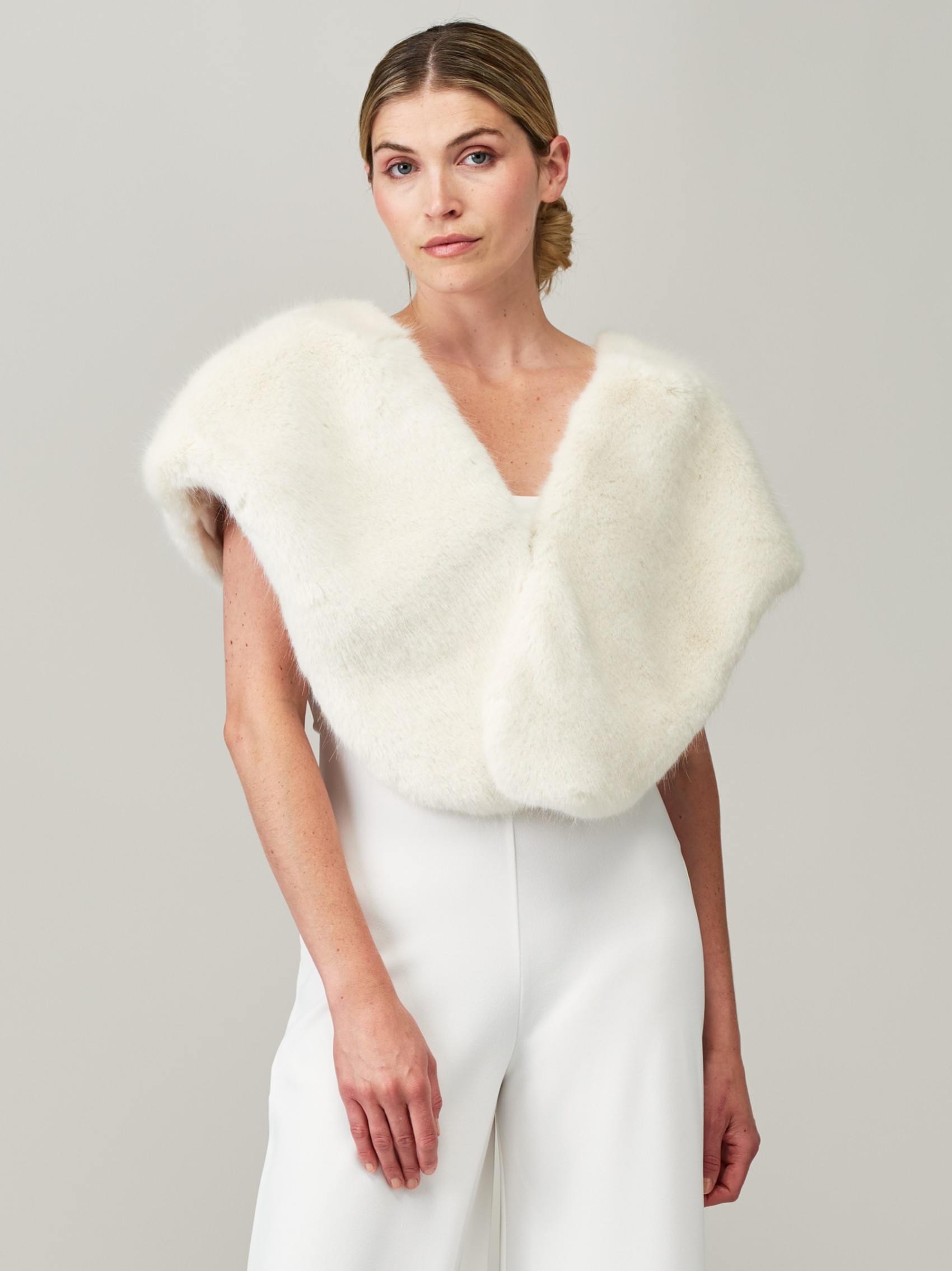 Helen Moore Scialle da sposa in pelliccia sintetica vintage avorio