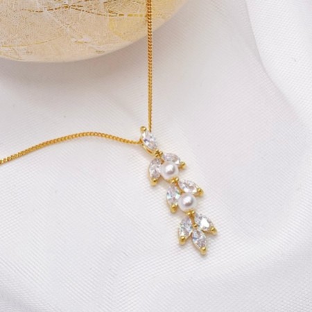 Amalia Gold Cubic Zirconia and Pearl Pendant Necklace