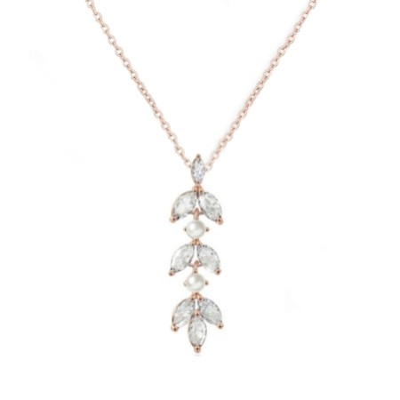 Amalia Rose Gold Cubic Zirconia and Pearl Pendant Necklace