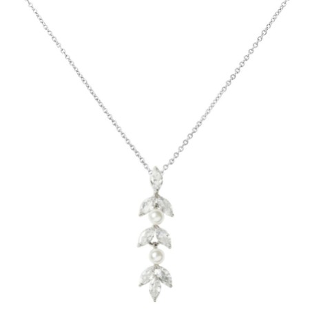 Amalia Silver Cubic Zirconia and Pearl Pendant Necklace