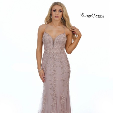 Angel Forever Beaded Lace Backless Fishtail Prom Dress (Rose Gold)