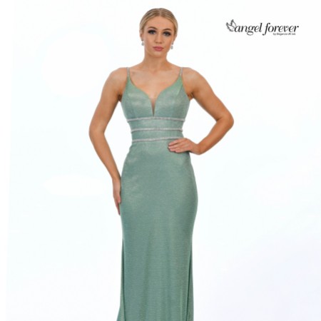 Angel Forever Shimmer Fabric Fishtail Prom Dress with Diamante Detail (Mint)