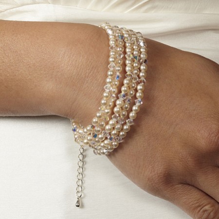 Arianna 5 Strand Pearl and Crystal Wedding Bracelet ARW067