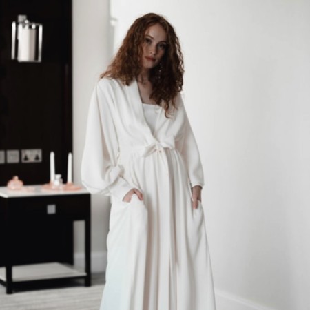 Arianna Emmeline Long Crepe Blouson Sleeve Robe (Ivory)