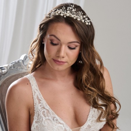 Arianna Glowing Pearl and Crystal Bridal Tiara AR651