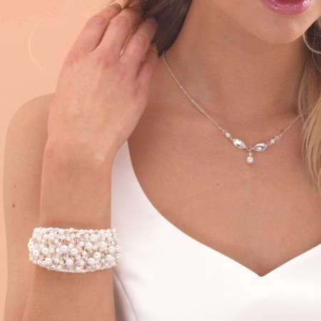 Arianna Pearl and Crystal Chunky Wedding Cuff Bracelet ARW061