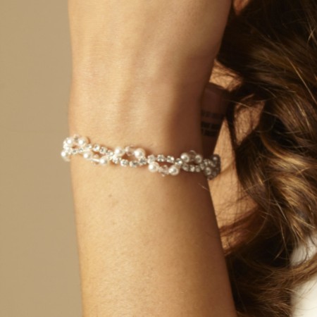 Arianna Pearl and Diamante Wedding Bracelet ARW093