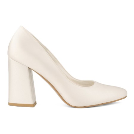 Avalia Astra Ivory Satin Pointed Block Heel Court Shoes