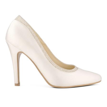 Avalia Diva Ivory Satin and Silver Glitter Court Shoes