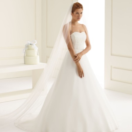 Bianco Ivory Plain Single Tier Cathedral Veil with Corded Edge S213